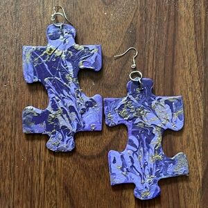 Puzzle Purple & Gold Handmade Earrings